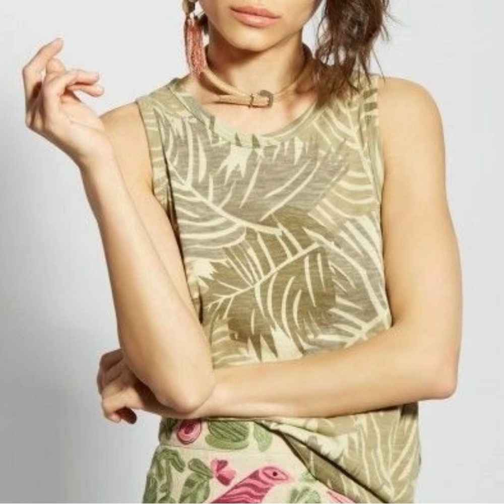 Calypso St. Barth Palm Fronds Camo Print Sleeveless 100% Cotton Top Sz M